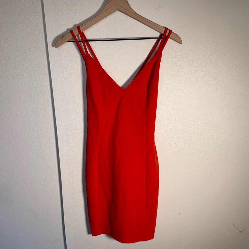 NWT HELLO MOLLY Cherry Limeade neon bodycon cross strap tangerine mini dress M - Picture 6 of 9